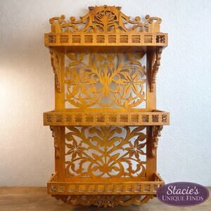 Vintage Wooden Wall Shelf Ornate Carved Victorian Folk Art Display 1940s
